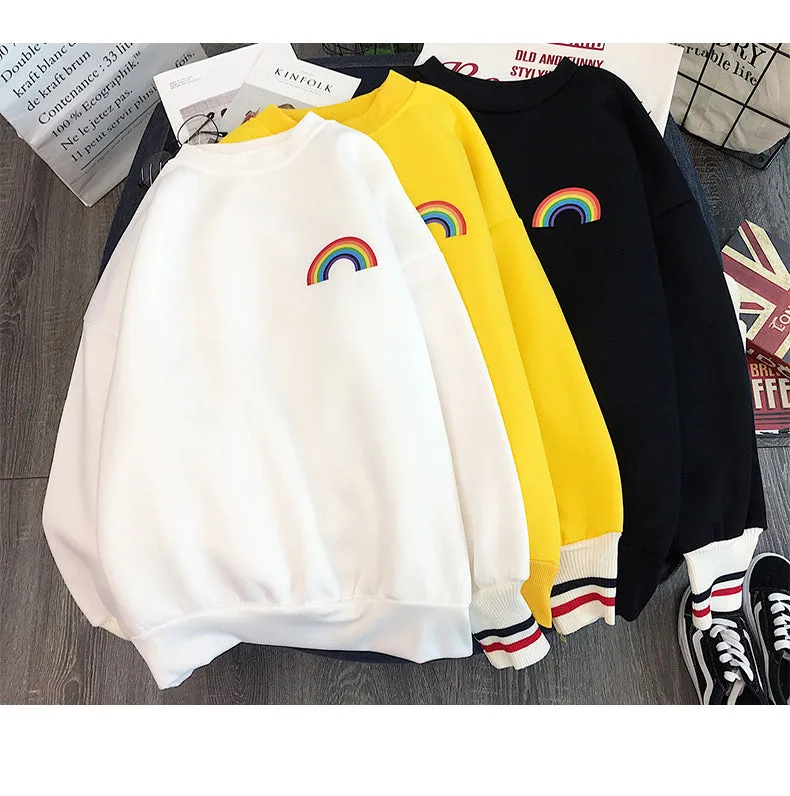 Long Sleeve Rainbow Pocket Fleece Sweatshirt