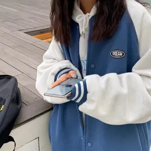 Long Sleeve Vintage Blue Baseball Jackets