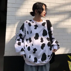 Loose Cow Milk Pattern Sweatshirt