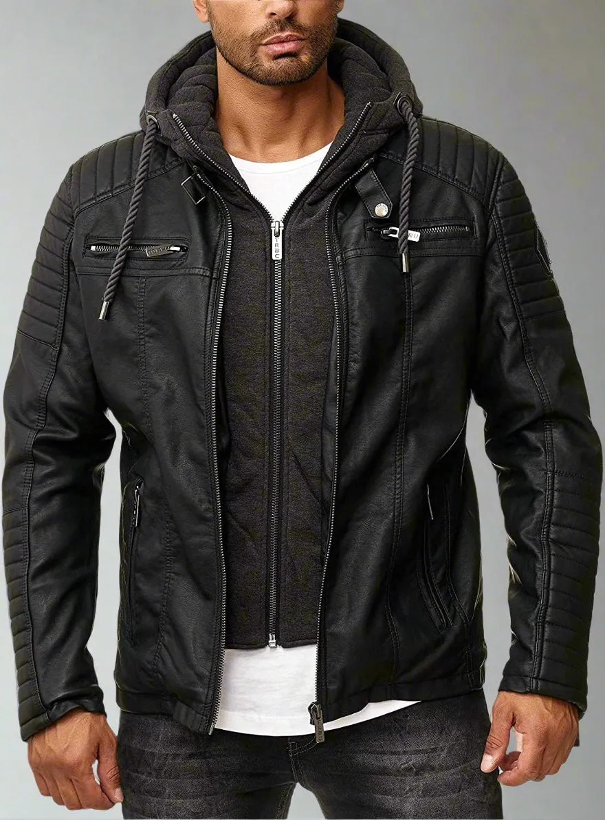 Lorenzo – Men’s Genuine Leather Motorcycle Jacket with Hood