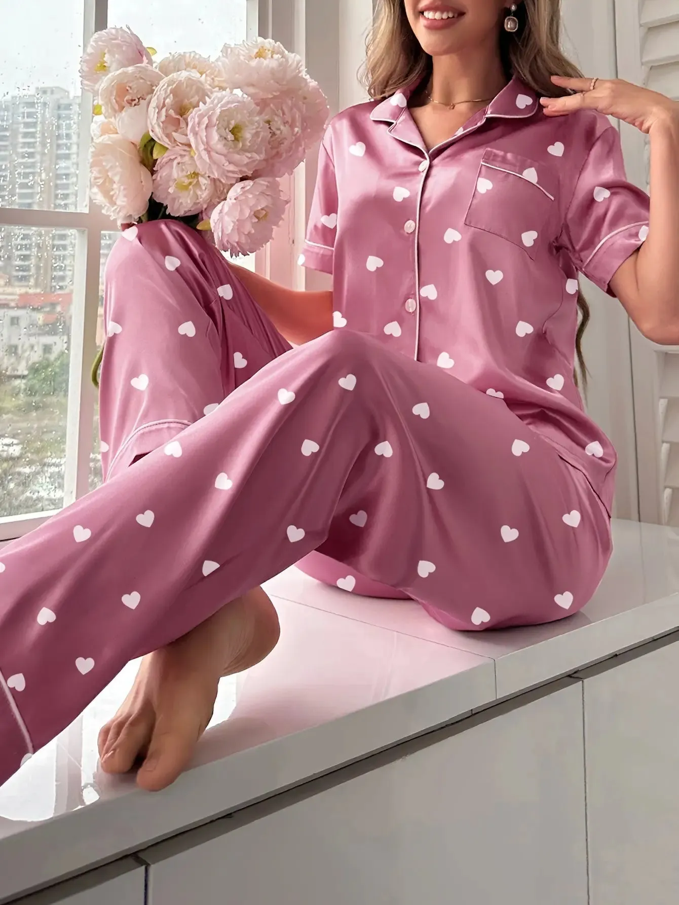 Loretta - Luxurious Satin Finish Woman's Pyjama Set