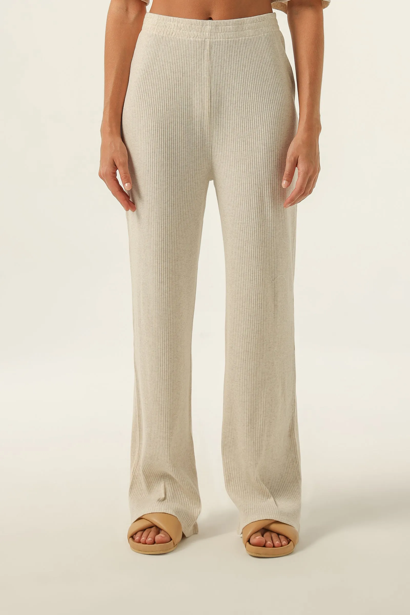 Lounge Ribbed Pant Creme Marle