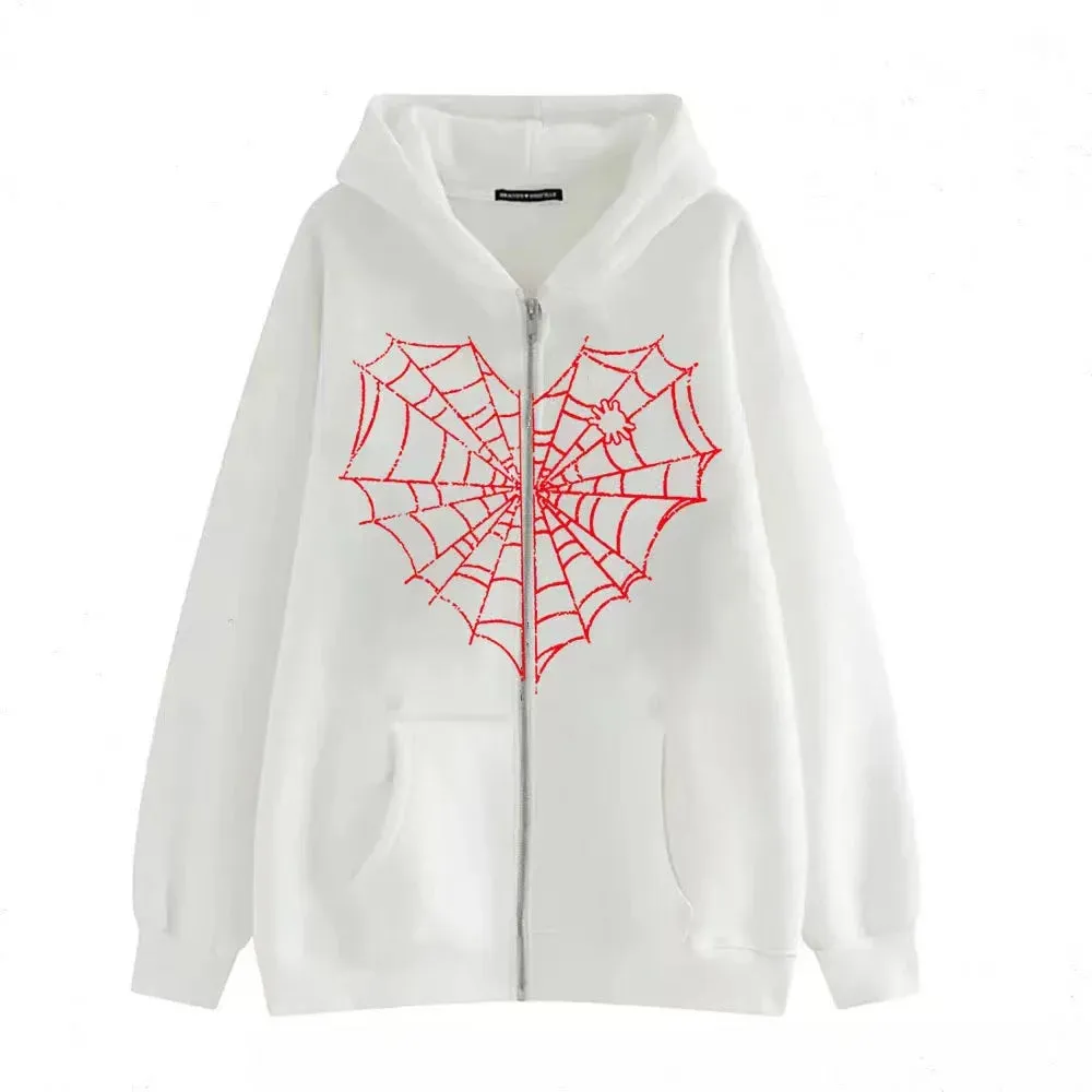 Love Print Street hip Hop Goth Harajuku Y2k black zipper hoodie Woman  coat hoodie