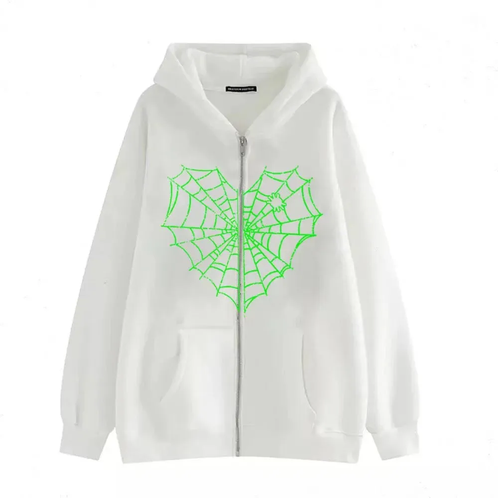 Love Print Street hip Hop Goth Harajuku Y2k black zipper hoodie Woman  coat hoodie