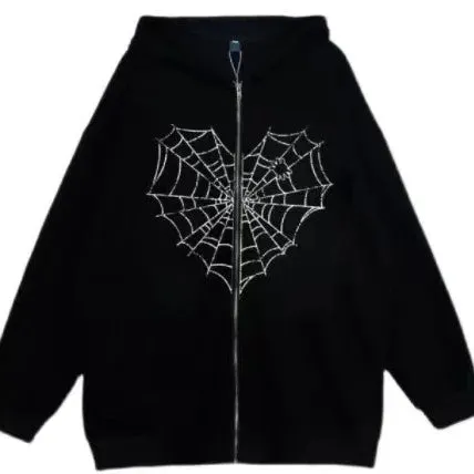 Love Print Street hip Hop Goth Harajuku Y2k black zipper hoodie Woman  coat hoodie