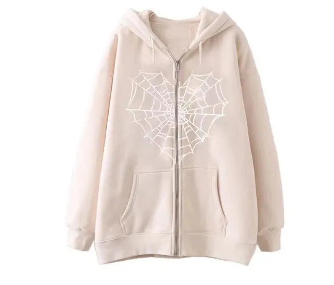 Love Print Street hip Hop Goth Harajuku Y2k black zipper hoodie Woman  coat hoodie