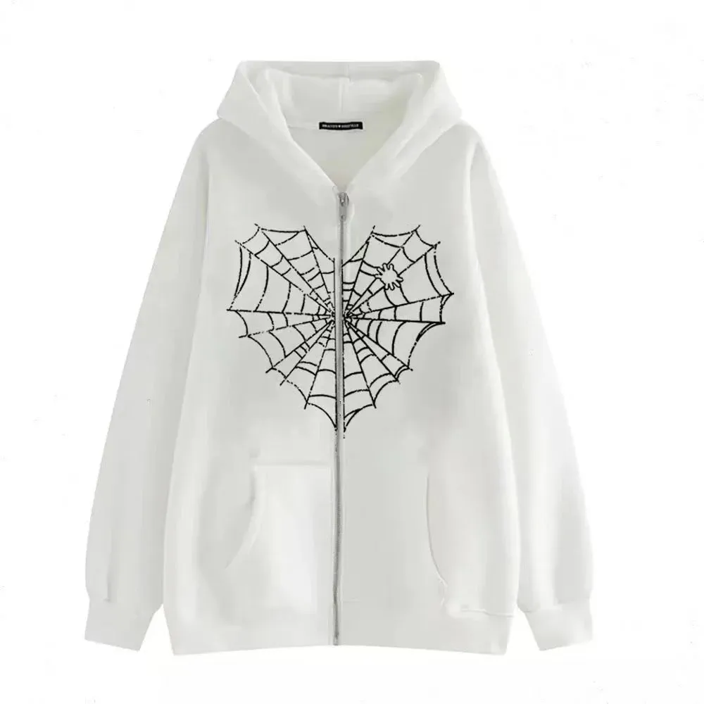 Love Print Street hip Hop Goth Harajuku Y2k black zipper hoodie Woman  coat hoodie