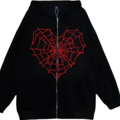 Love Print Street hip Hop Goth Harajuku Y2k black zipper hoodie Woman  coat hoodie