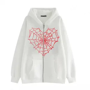 Love Print Street hip Hop Goth Harajuku Y2k black zipper hoodie Woman  coat hoodie