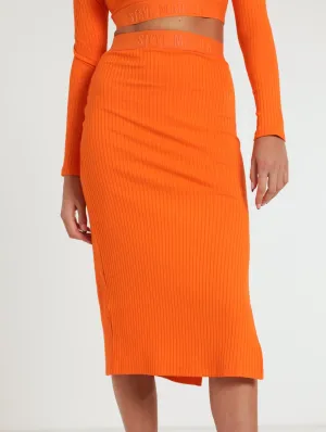 Magnolia High Waisted Midi-Bodycon Skirt - Orange