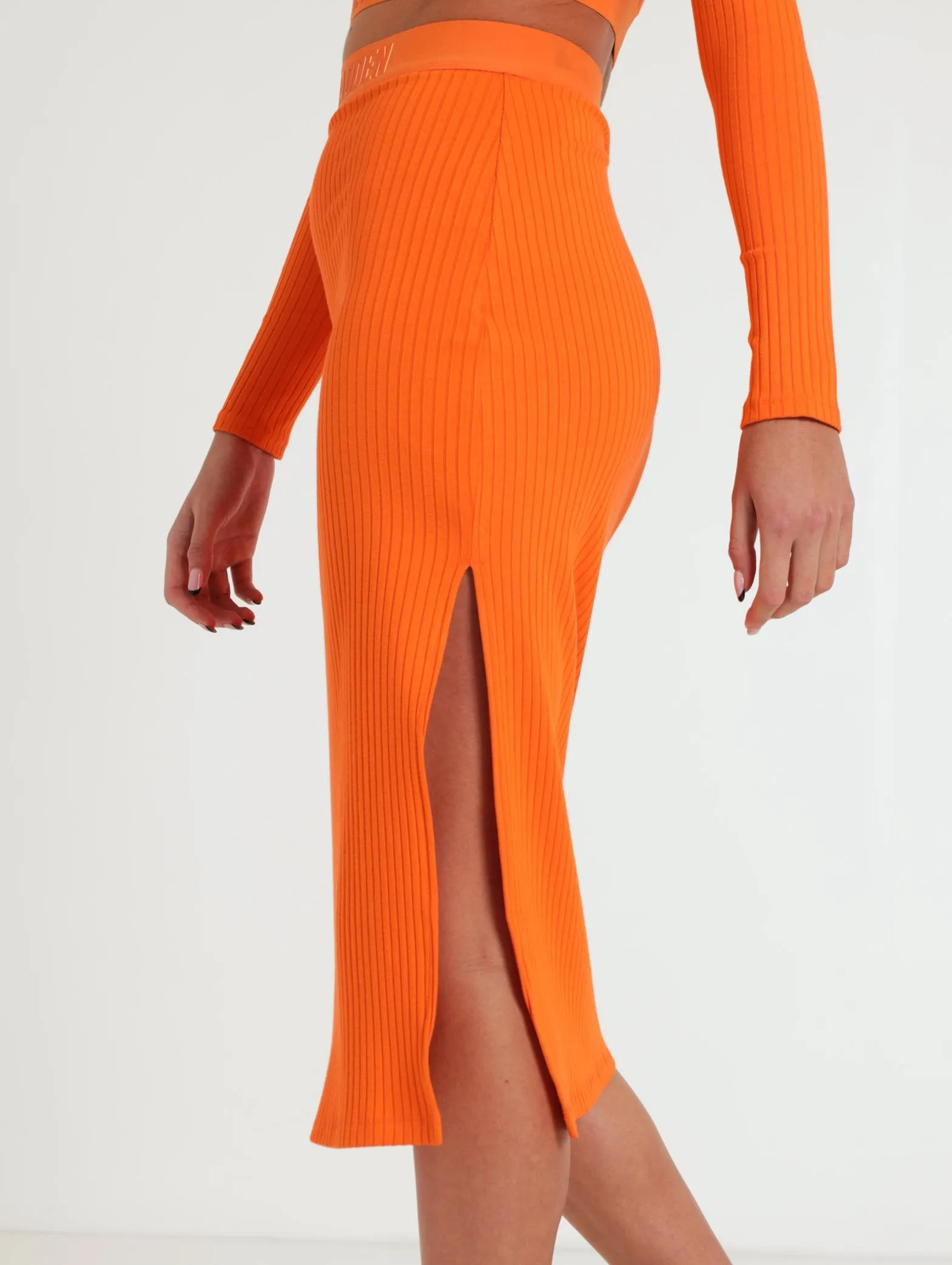Magnolia High Waisted Midi-Bodycon Skirt - Orange