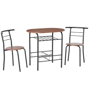 Medium-density fibreboard 2 Seater Bar Stool and Table Set w/ Bottle Storage Shelf Wood Tone