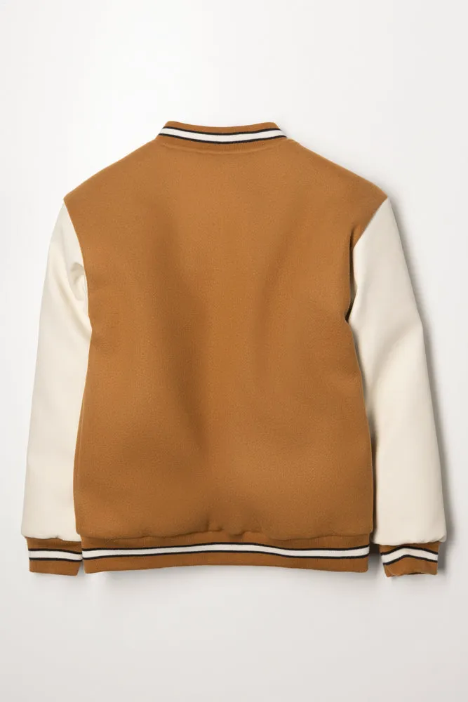 Melton Baseball Jacket Brown