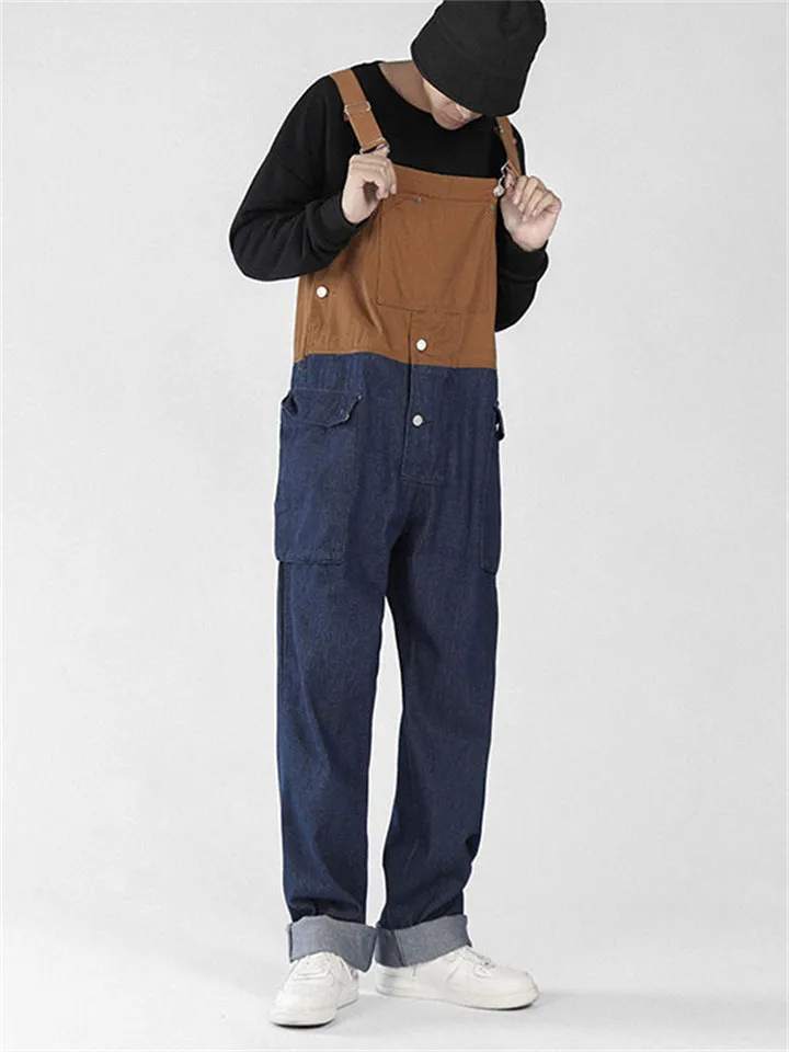 Men's Fashion Leisure Contrast Color Denim Overalls