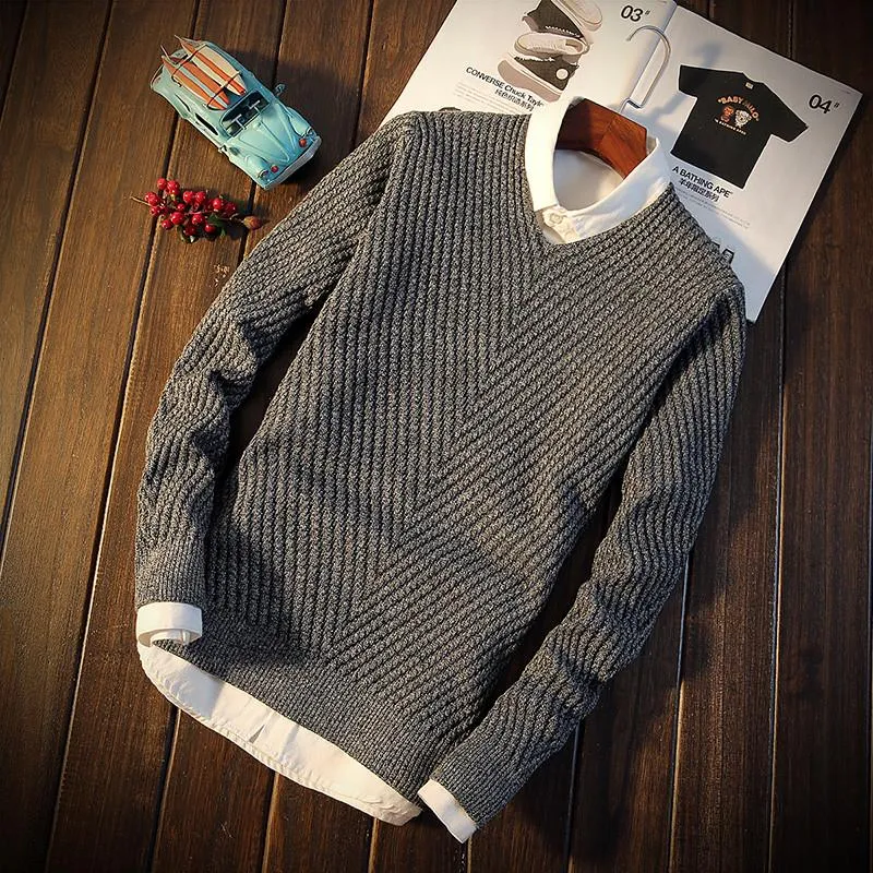 Men's Round Collar Thick Sweater