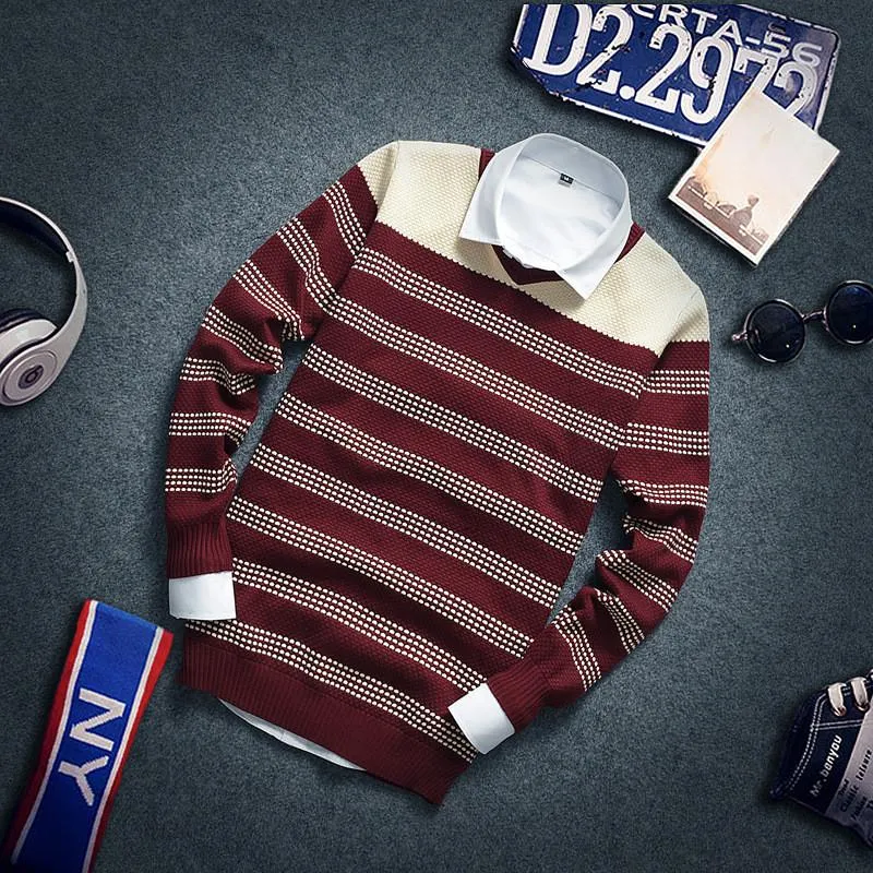 Men's Striped Pullover V-Neck Sweater
