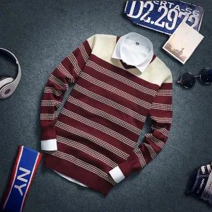 Men's Striped Pullover V-Neck Sweater
