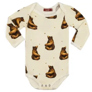 Milkbarn - Long Sleeve Bamboo Onesie - Honey Bear