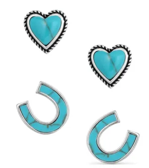 Montana Silversmiths Earrings Turquoise Hearts & Horseshoes
