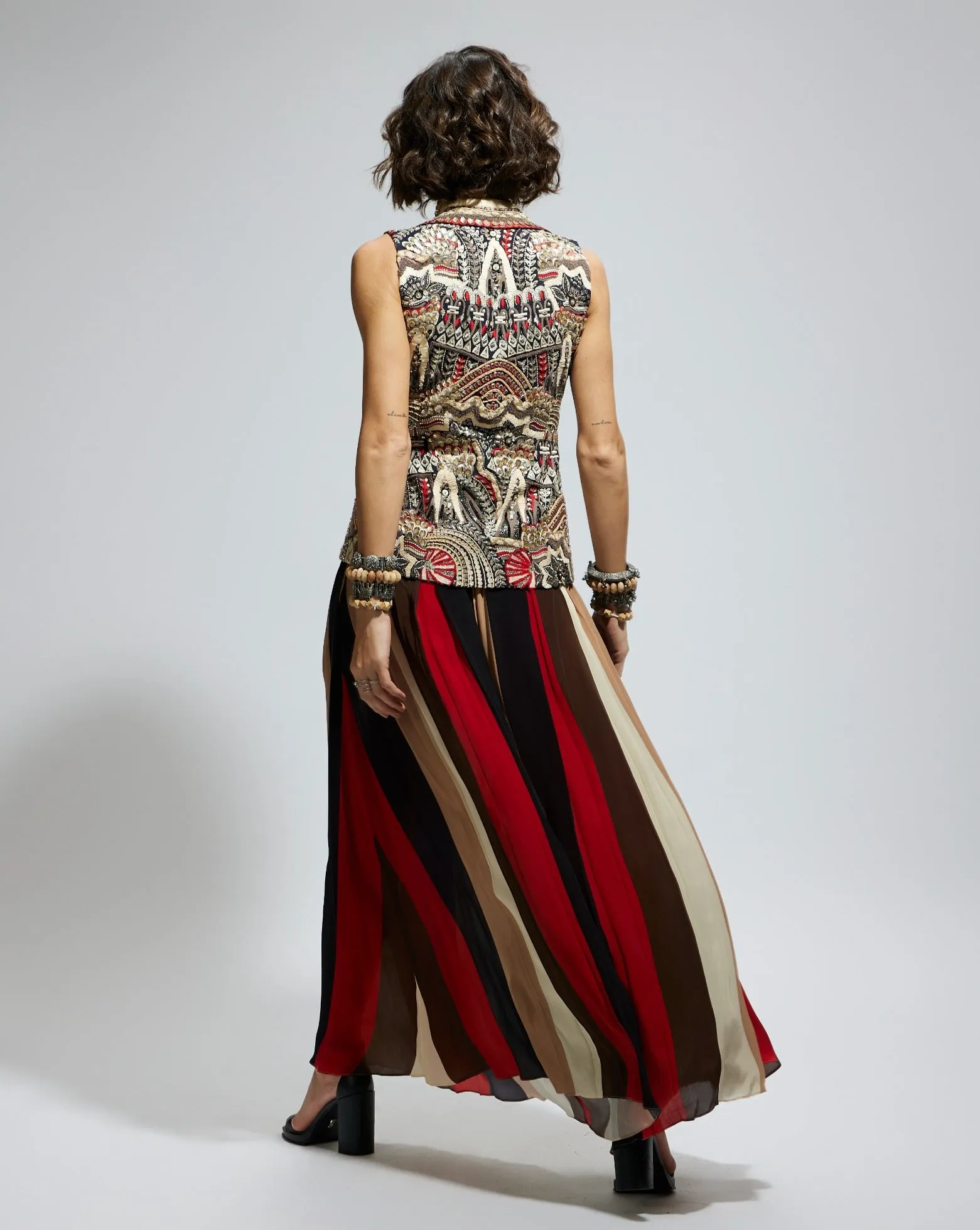 Multi blue abstract embellished jacket and palazzo