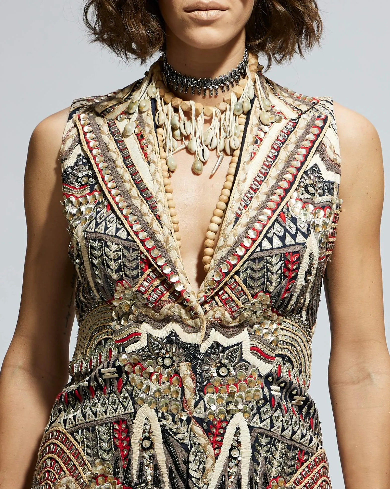 Multi blue abstract embellished jacket and palazzo