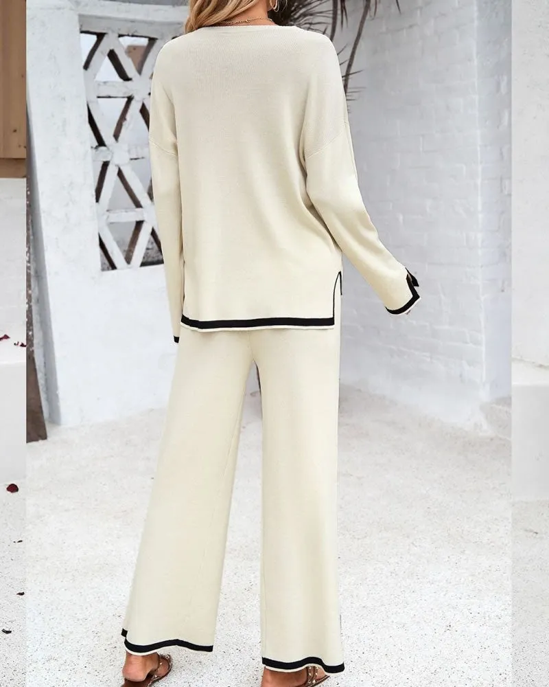 Mutig Cass Knit Top & Pants Set Cream/Black