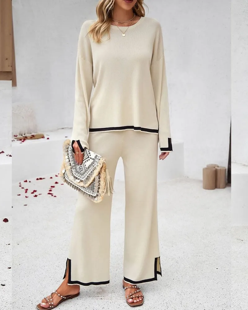 Mutig Cass Knit Top & Pants Set Cream/Black