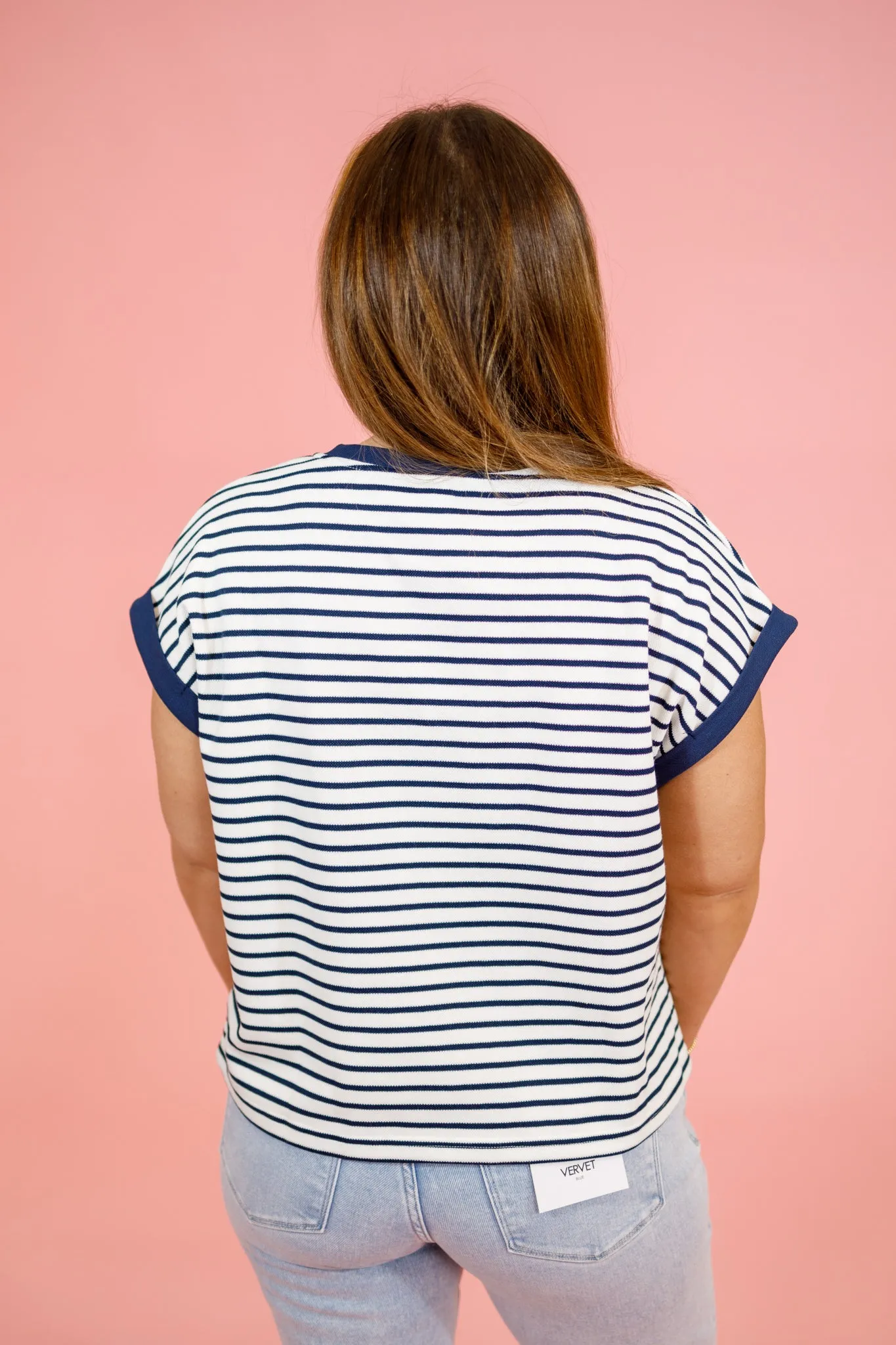 Navy Stripe Contrast Top