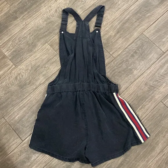 NWT Vintage Havana Overalls 100% Tencel Black with Striped Details Elastic Waist