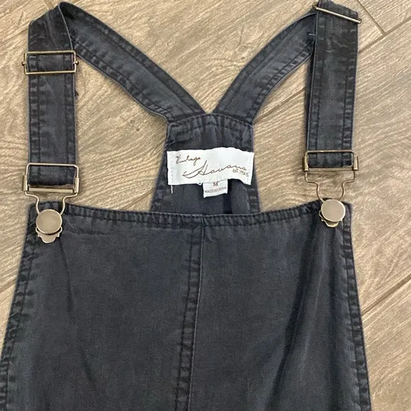 NWT Vintage Havana Overalls 100% Tencel Black with Striped Details Elastic Waist