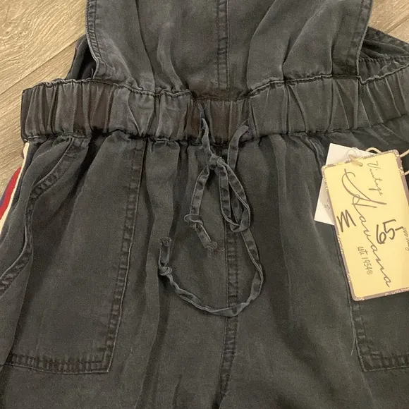 NWT Vintage Havana Overalls 100% Tencel Black with Striped Details Elastic Waist