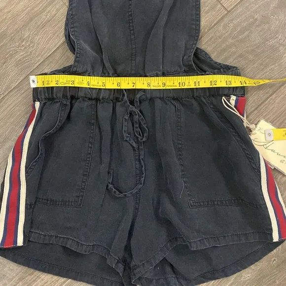 NWT Vintage Havana Overalls 100% Tencel Black with Striped Details Elastic Waist