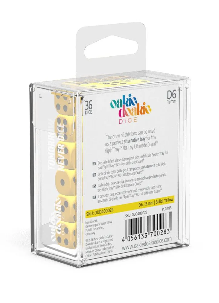 Oakie Doakie Dice D6 Dice 12 mm Solid - Yellow (36)