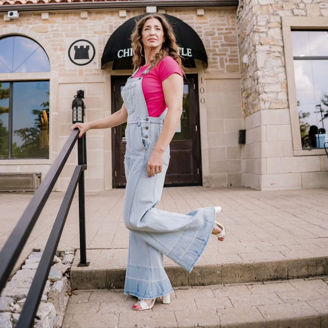 Oh So Sweet Distressed Wide Leg Flare Denim Overalls