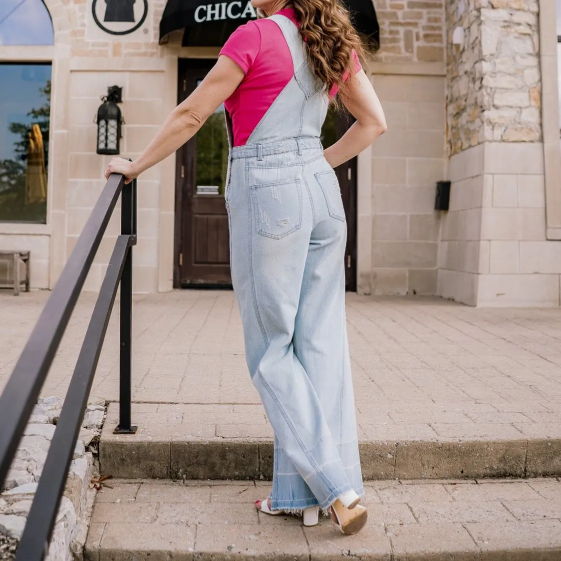 Oh So Sweet Distressed Wide Leg Flare Denim Overalls