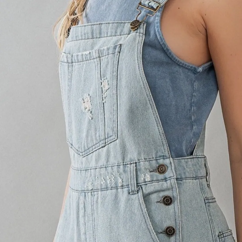 Oh So Sweet Distressed Wide Leg Flare Denim Overalls