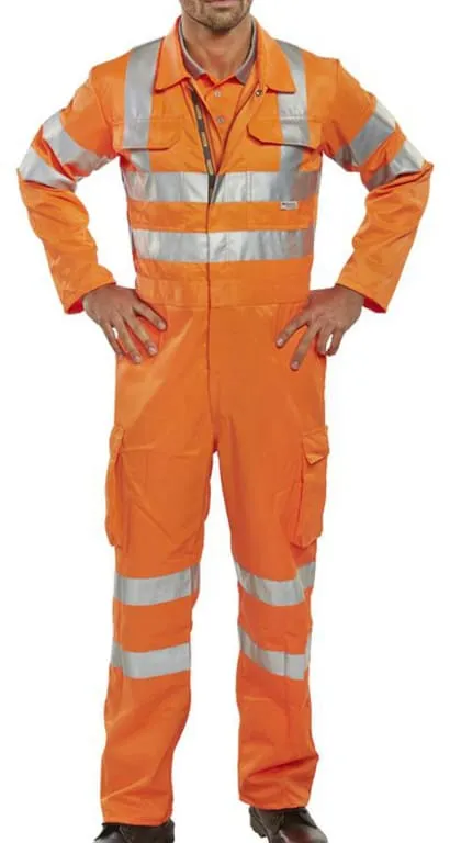 Orange Hi Vis Coverall With Cargo Pockets & Teflon Coating Beeswift Rsc-RIS 3279