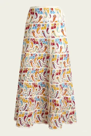 Paisley Macrame Midi Skirt in Multicolor