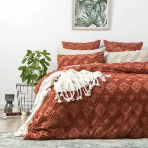 Park Avenue Medallion Cotton Vintage Washed Tufted Quilt Cover Set - Auburn
