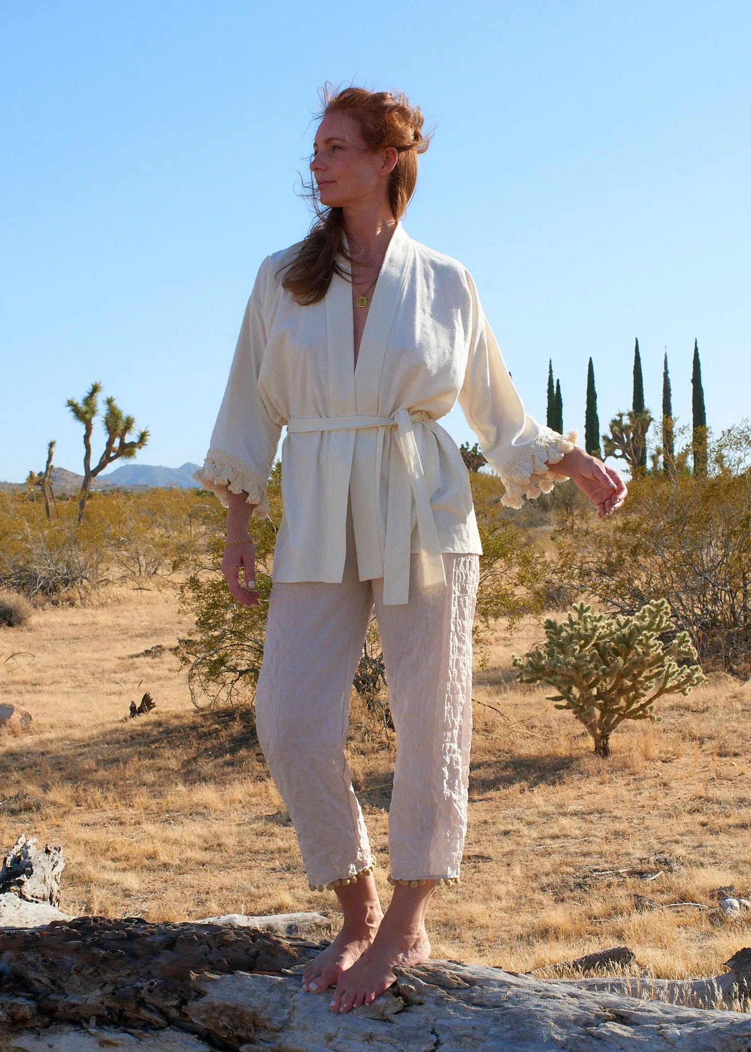 Phoebe Pom Pom Pant in Sandy Fawn