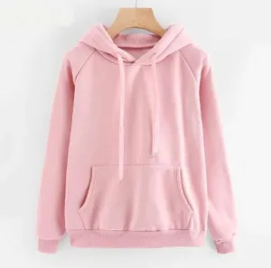 Pink Plain Sweatshirt Kangaroo Pocket Drawstring Hoodie Pullovers Clothing Long Sleeves Winter Wear Top Quality For Women