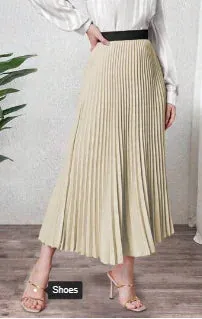 Pleated Silk Chic Long Skirt With Elastic Waist