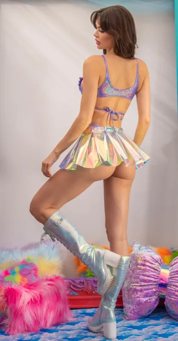 Pleated Vinyl Skirt - Clear Holographic FE243