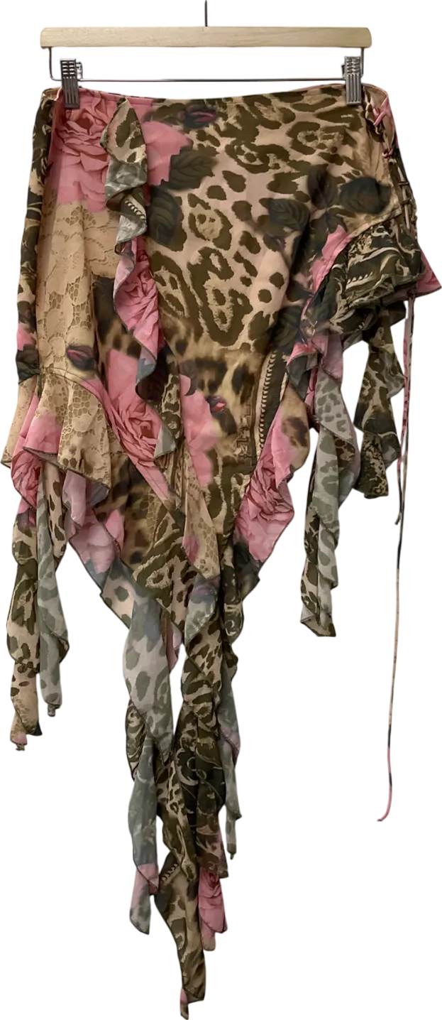 PrettyLittleThing Multicoloured Pleopard Print Chiffon Frill Detail Midi Skirt UK 12
