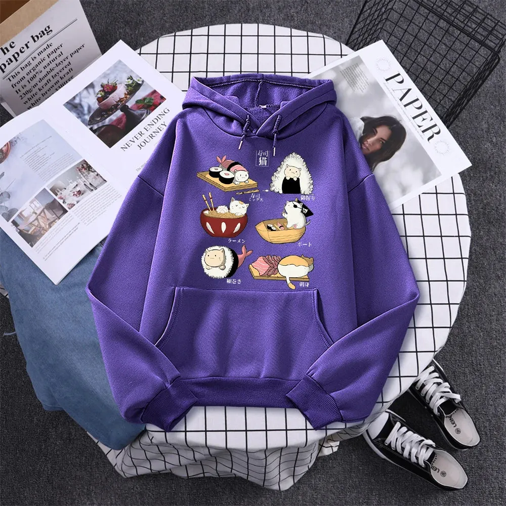 Printed Hoodie Women Loose Fleece Sweatshirt Casual O-Neck Streetwear