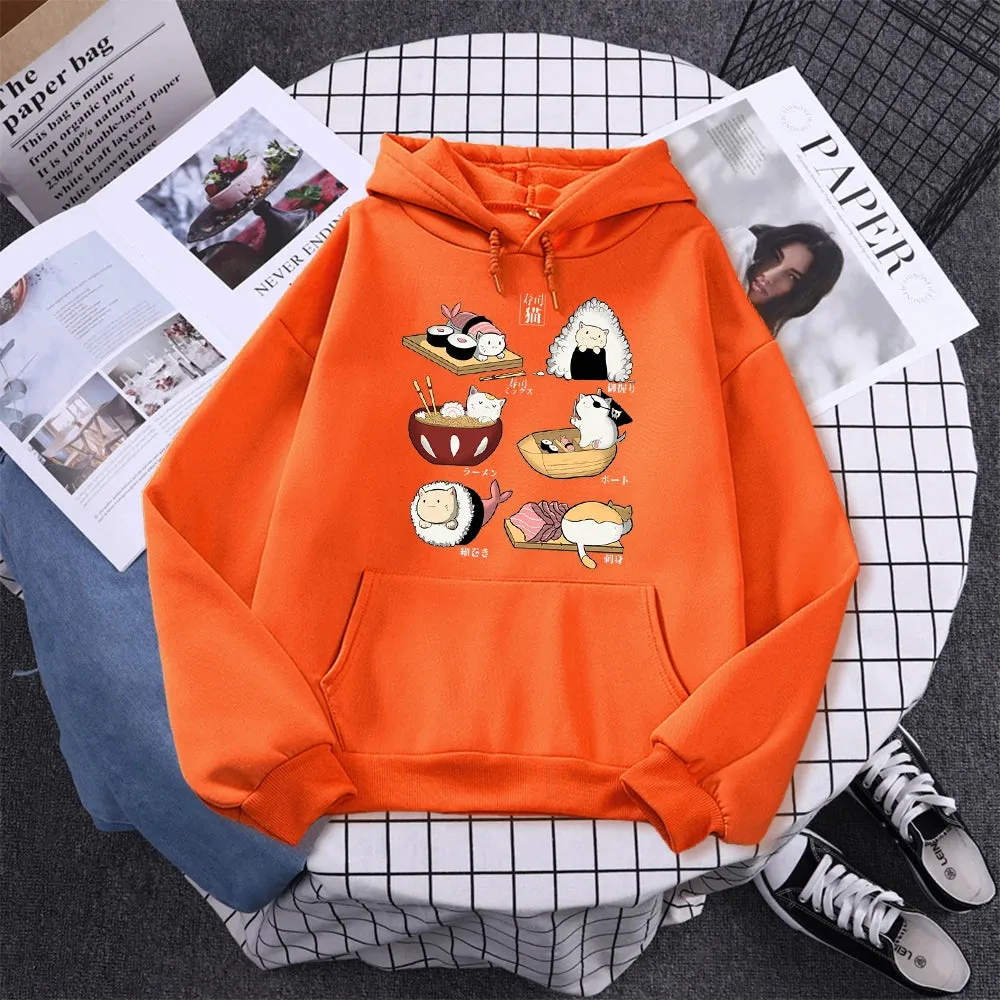 Printed Hoodie Women Loose Fleece Sweatshirt Casual O-Neck Streetwear