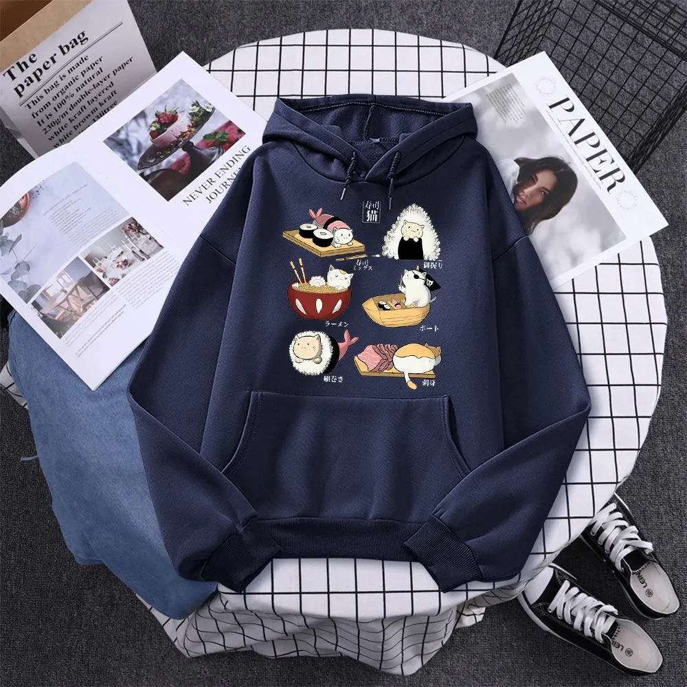 Printed Hoodie Women Loose Fleece Sweatshirt Casual O-Neck Streetwear