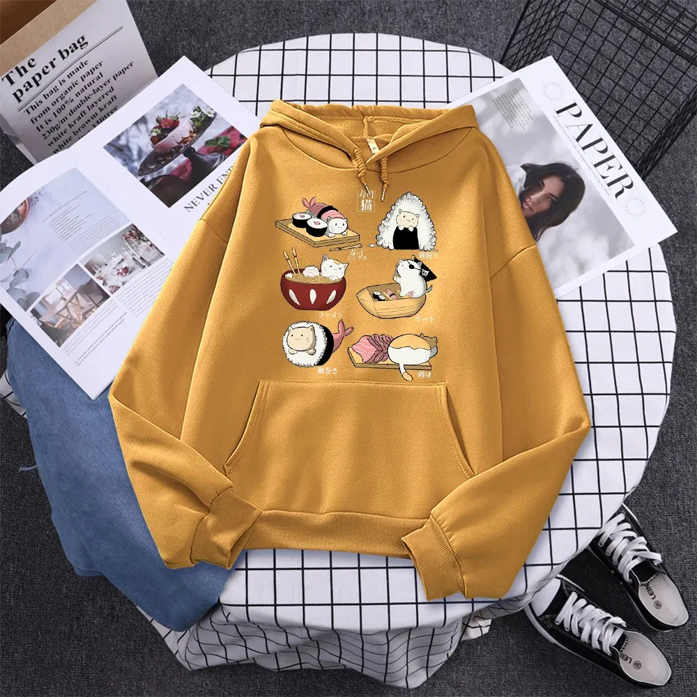 Printed Hoodie Women Loose Fleece Sweatshirt Casual O-Neck Streetwear