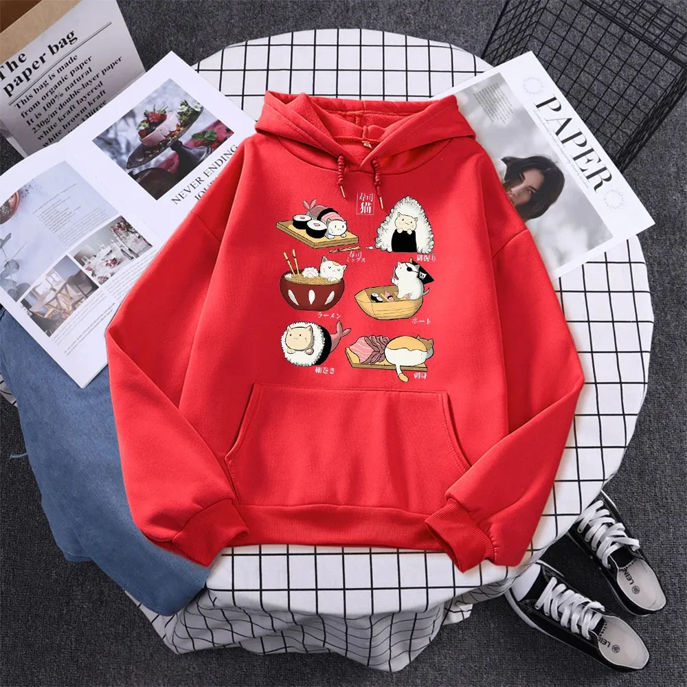 Printed Hoodie Women Loose Fleece Sweatshirt Casual O-Neck Streetwear