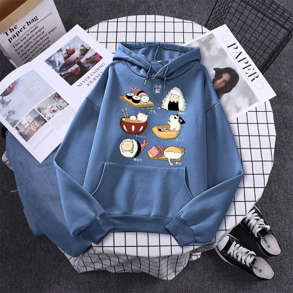Printed Hoodie Women Loose Fleece Sweatshirt Casual O-Neck Streetwear